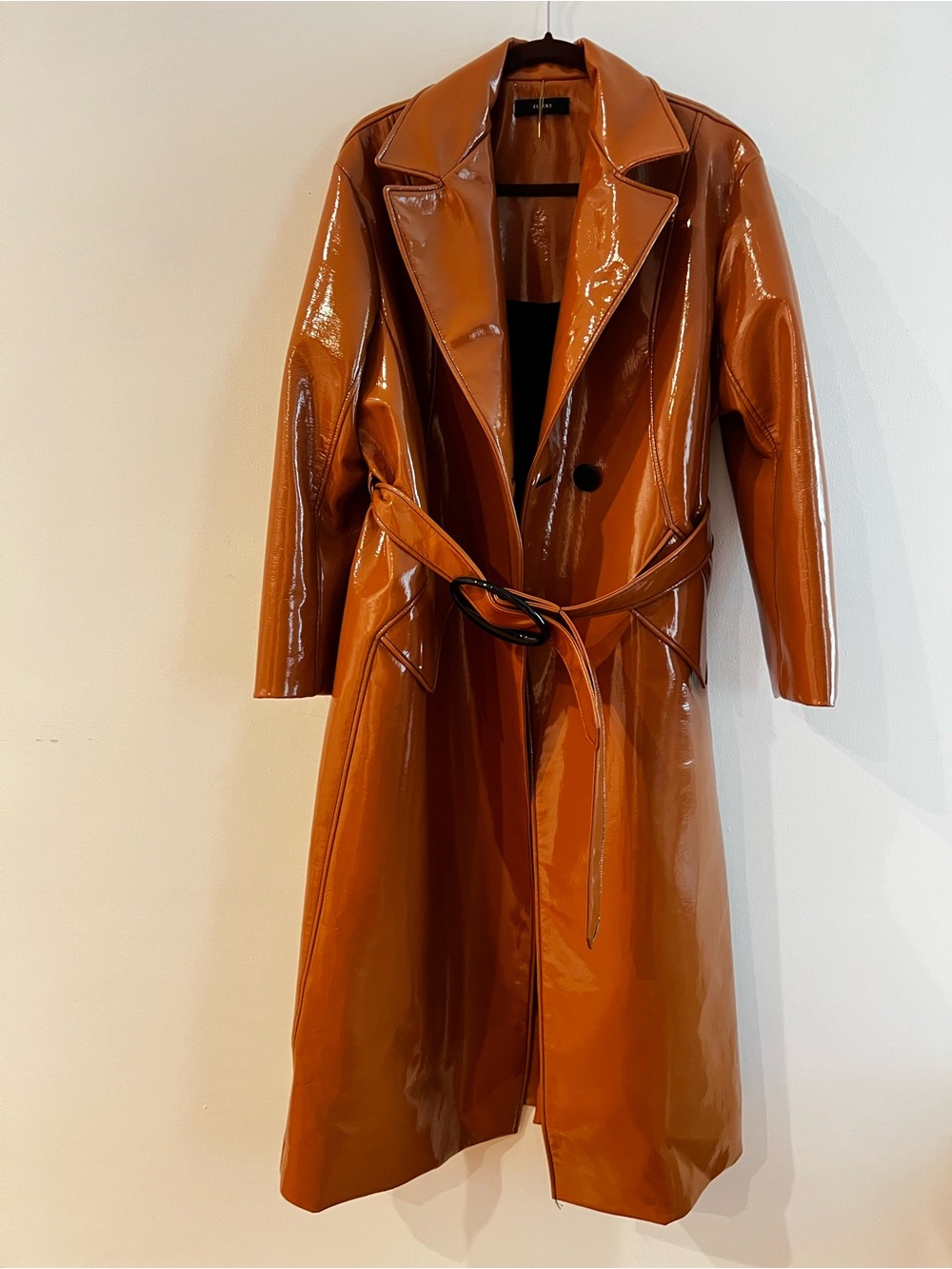 Ellery Glossy Rust-Orange Long Trench Pod Coat with Belt